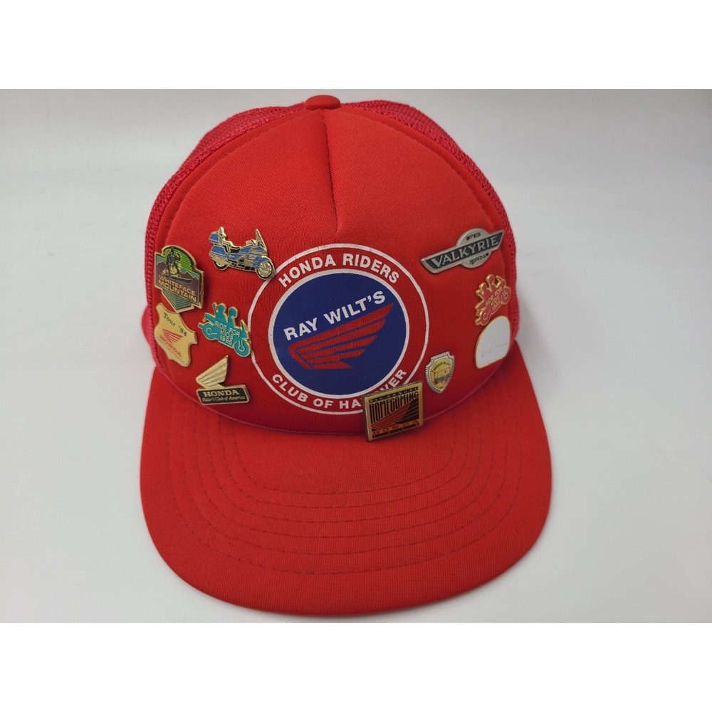 Vtg Honda Riders Ray Wilts Club of Hanover Mesh Snapback Hat Cap w/ Lapel Pins